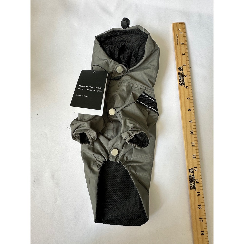 Joy Dogg Dog Raincoat with Hood Reflective‎ Strips Gray Pet Coat XS